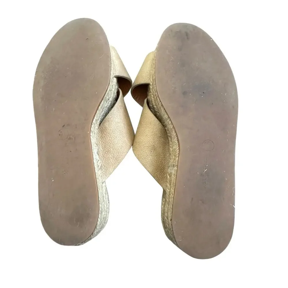 Allsaints Women's Harlem Espadrille Leather Platform Slides Sand size 38